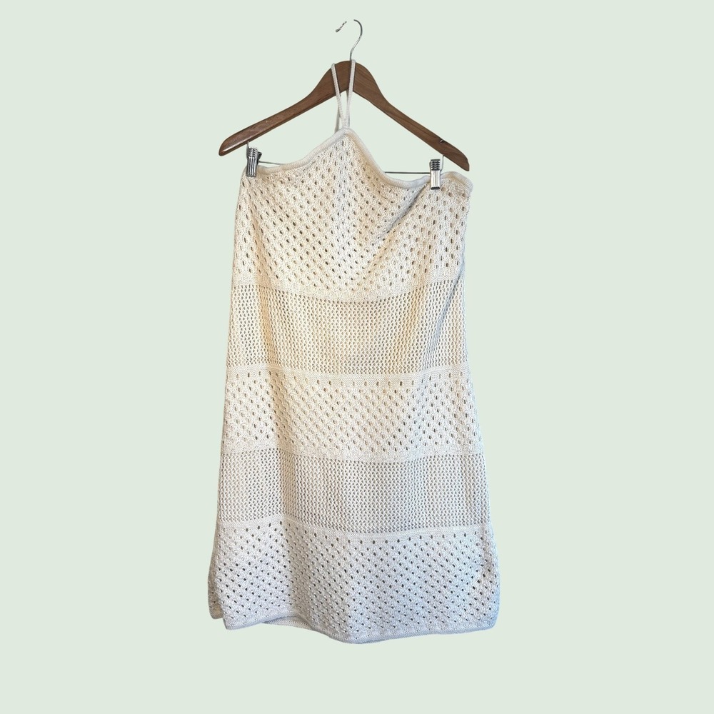 Old Navy Crochet Dress Size XXL Cream Halter Midi Boho Festival Whimsy Beach